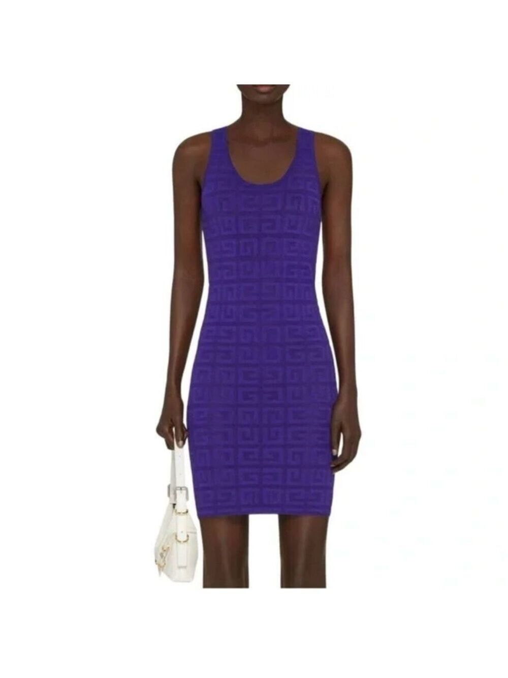 Givenchy 4G Monogram Jacquard Knit Tank Top Dress in Dark Purple NWT!